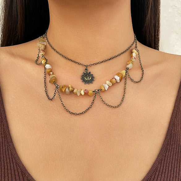 Jewelry Iron Alloy Constellation Retro Moon Zircon Necklace Electroplating Minimalist Style