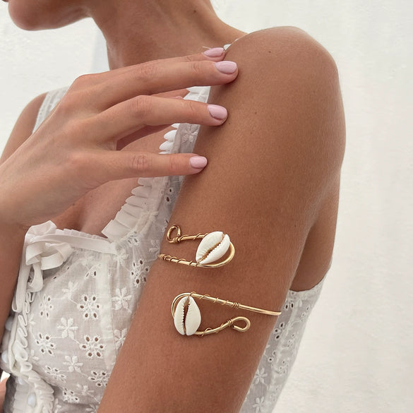 Jewelry Iron And Shell Geometric Style Wound Open Arm Bracelet For Women