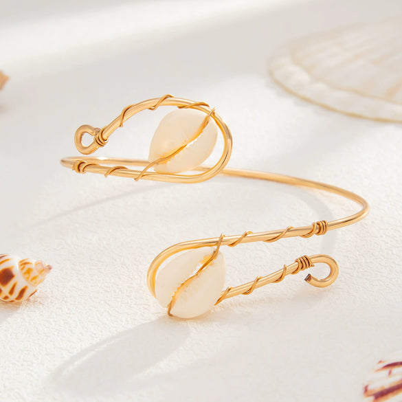 Jewelry Iron And Shell Geometric Style Wound Open Arm Bracelet For Women