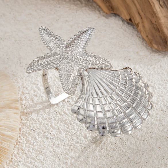 Jewelry Iron Animal Zodiac Style Starfish Conch Scallop Pendant Necklace And Earrings Electroplating For Women