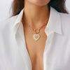 Jewelry Iron Chain Alloy Heart Shape Pendant Clavicle Chain Metallic Stripe Electroplating For Women
