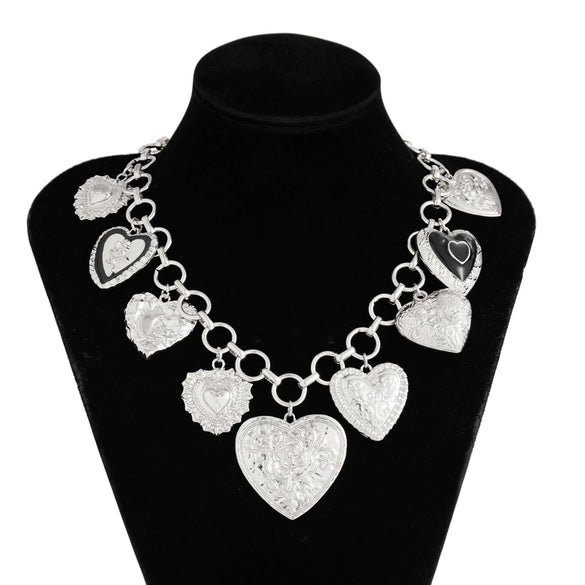 Jewelry Iron Chain Alloy Heart Shape Pendant Clavicle Chain Metallic Stripe Electroplating For Women