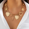 Jewelry Iron Chain Alloy Heart Shape Pendant Clavicle Chain Metallic Stripe Electroplating For Women
