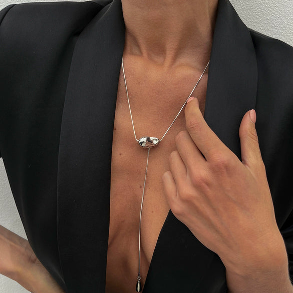 Jewelry Iron Chain Alloy Pendant Geometric Square Snake Style Electroplated Clavicle Chain