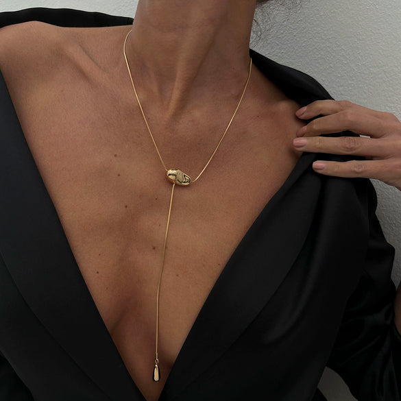Jewelry Iron Chain Alloy Pendant Geometric Square Snake Style Electroplated Clavicle Chain