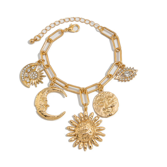 Jewelry Iron Chain Alloy Rhinestone Exaggerated Heart Shape Electroplating Pendant Bracelet