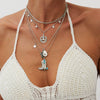 Jewelry Iron Chain Copperclad Iron Chain Alloy Imitation Turquoise Geometric Love Flower Star Pendant Necklace Electroplating