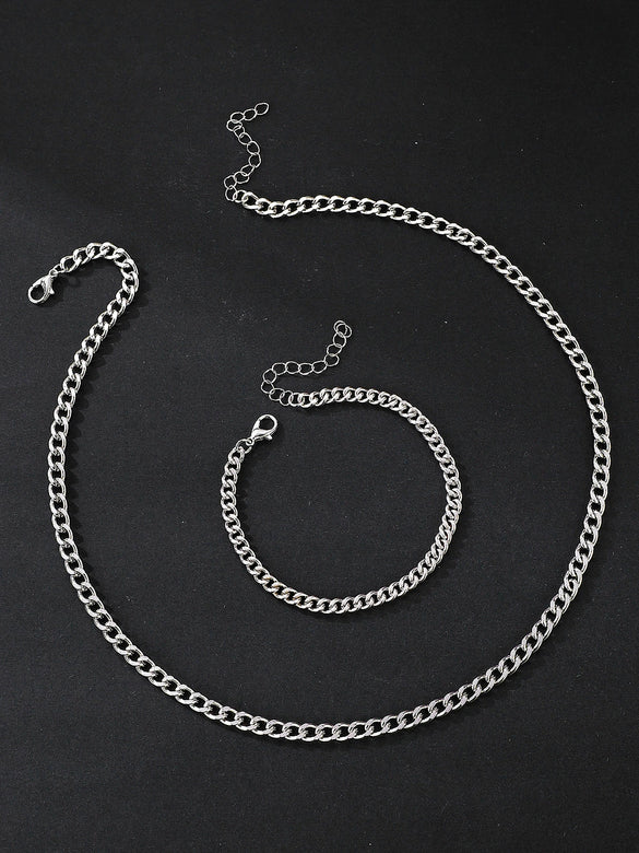 Jewelry Iron Chain Electroplating Punk Style Unisex 2Piece Set