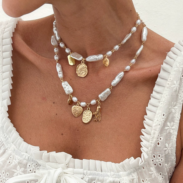 Jewelry Iron Chain Imitation Pearl Alloy Geometric Cross Pendant Necklace For Women With Electroplating Design