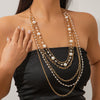 Jewelry Iron Chain Imitation Pearl Geometric Style Electroplated Long Clavicle Chain For Women