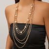 Jewelry Iron Chain Imitation Pearl Geometric Style Electroplated Long Clavicle Chain For Women