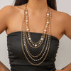 Jewelry Iron Chain Imitation Pearl Geometric Style Electroplated Long Clavicle Chain For Women