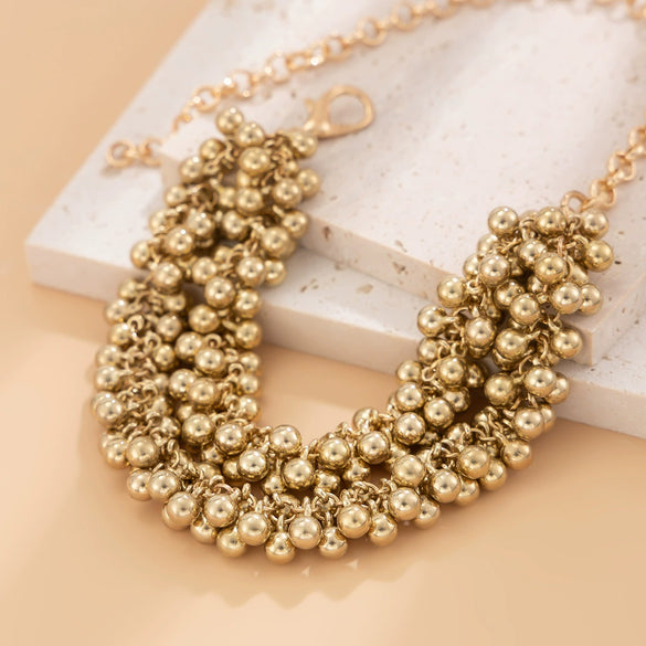 Jewelry Iron Clavicle Chain Necklace Geometric Personality Electroplated Round Bead Hanging Ball Design