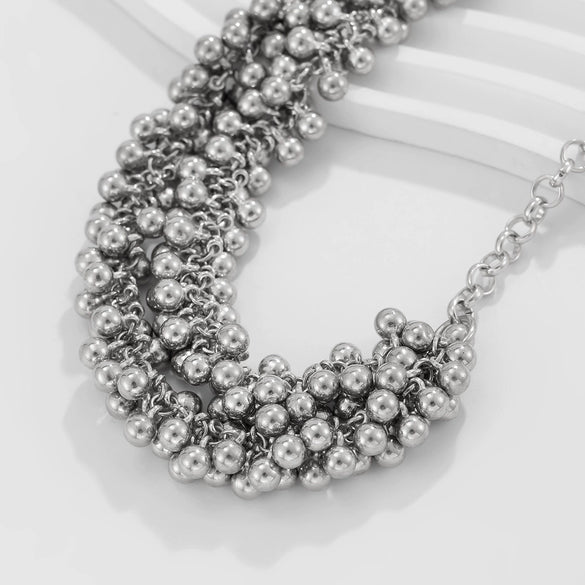 Jewelry Iron Clavicle Chain Necklace Geometric Personality Electroplated Round Bead Hanging Ball Design