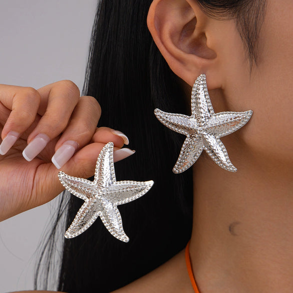 Jewelry Iron Exaggerated Geometric Stars Earrings Electroplating