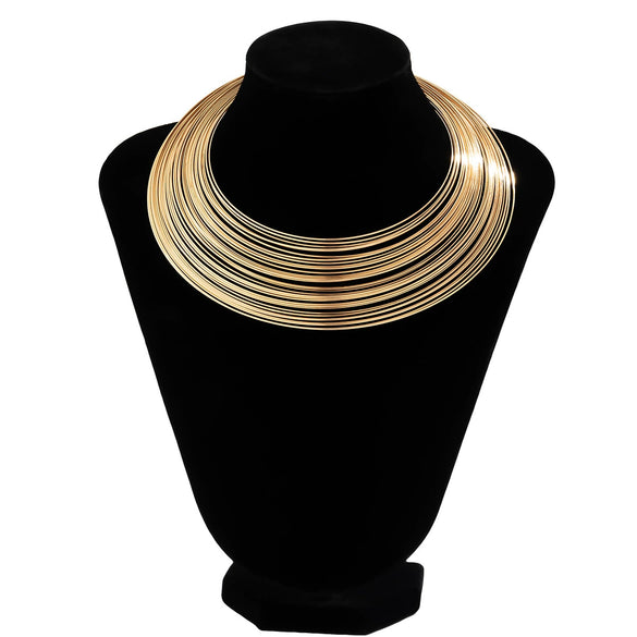 Jewelry Iron Geometric Multilayered Choker Ring Opening Necklace For Women