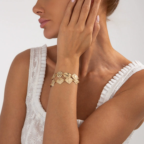 Jewelry Iron Geometric Square Hammer Pattern Electroplated Bracelet