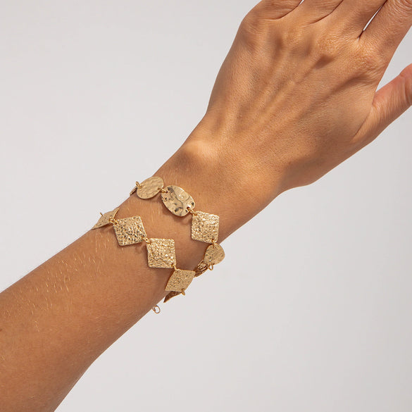 Jewelry Iron Geometric Square Hammer Pattern Electroplated Bracelet