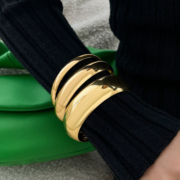 Jewelry Iron Simple Geometric Curved Glossy Twist Bracelet Set Electroplated