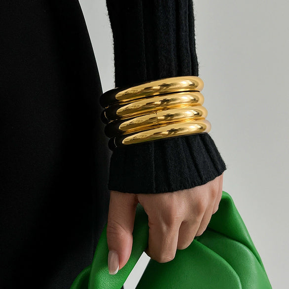 Jewelry Iron Simple Geometric Curved Glossy Twist Bracelet Set Electroplated