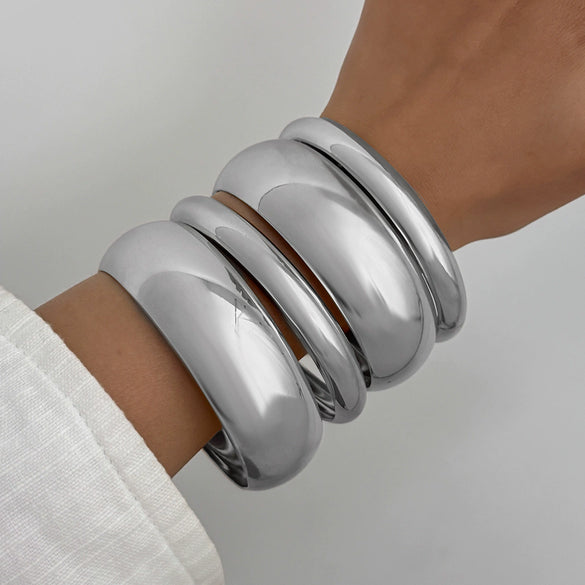 Jewelry Iron Simple Geometric Curved Glossy Twist Bracelet Set Electroplated