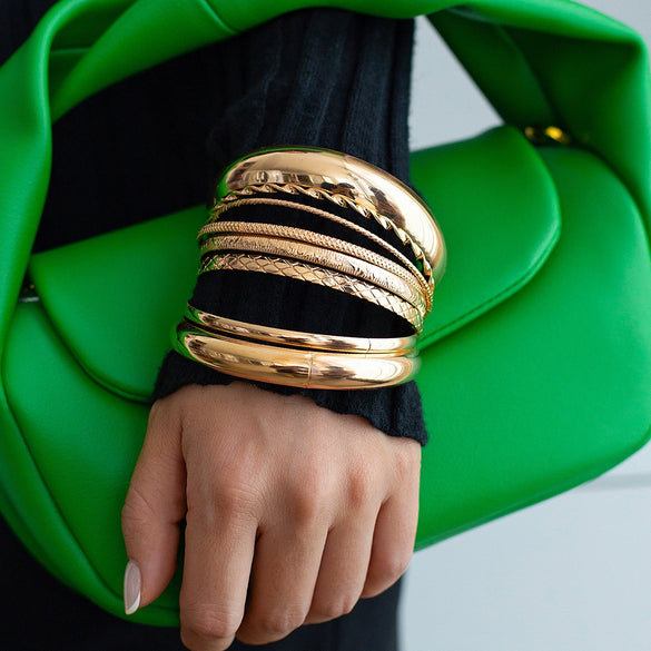 Jewelry Iron Simple Geometric Curved Glossy Twist Bracelet Set Electroplated