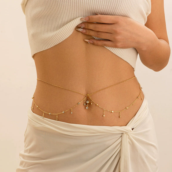 Jewelry Iron Titanium Steel Electroplating Imitation Pearl Tassel Body Chain For Women
