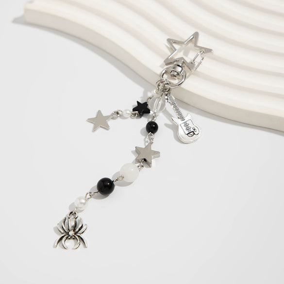 Jewelry Keychain Alloy Imitation Pearl Woven With Sunflower Crystal Accessories Minimalist Style With Stars Sun And Moon Clouds Universe Pattern Electroplated