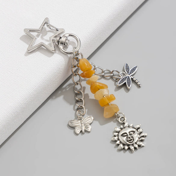 Jewelry Keychain Alloy Star Moon Turquoise Tassel Hollow Butterfly Electroplating Ornament