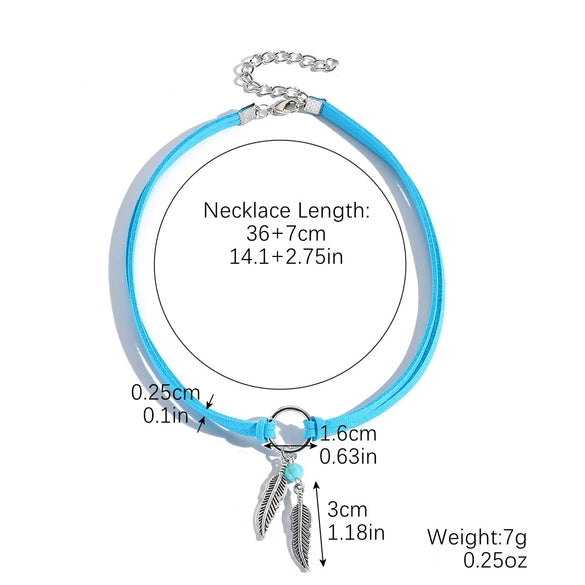 Jewelry Leather Alloy Leaves Geometric Round Electroplating Lady Choker Necklace