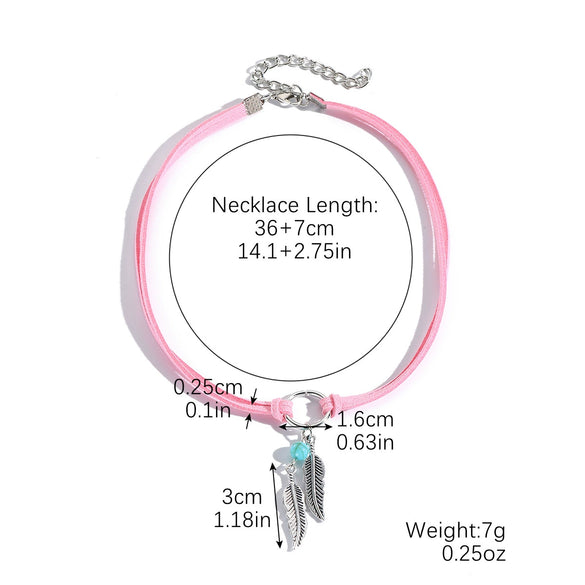 Jewelry Leather Alloy Leaves Geometric Round Electroplating Lady Choker Necklace