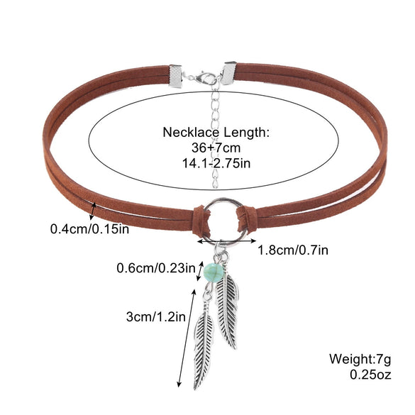 Jewelry Leather Alloy Leaves Geometric Round Electroplating Lady Choker Necklace