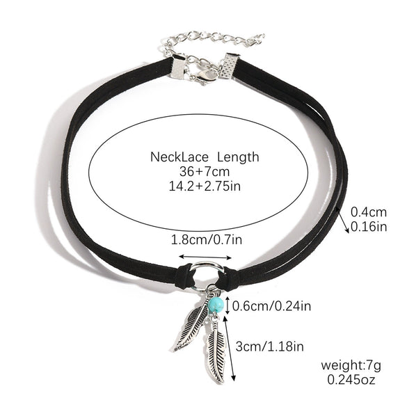 Jewelry Leather Alloy Leaves Geometric Round Electroplating Lady Choker Necklace