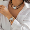 Jewelry Leather Wax Thread Alloy Hiphop Geometric Cylindrical Multilayer Clavicle Chain Necklace Set
