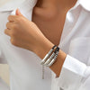 Jewelry Leather Wax Thread Alloy Hiphop Geometric Cylindrical Multilayer Clavicle Chain Necklace Set