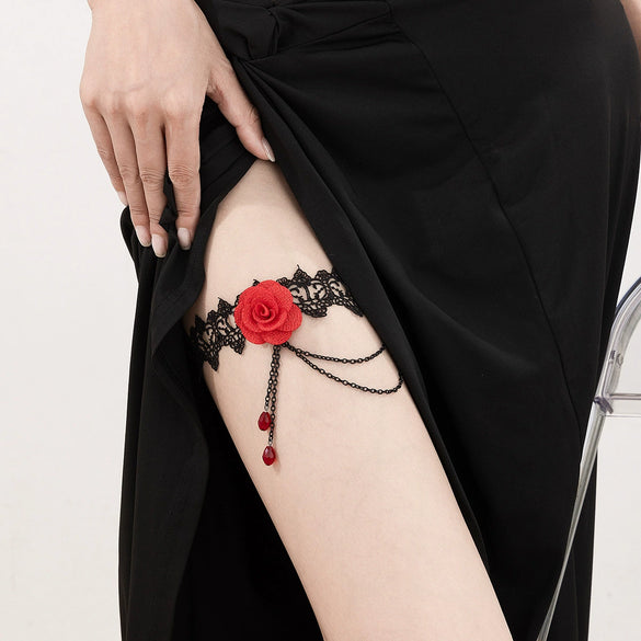 Jewelry Leg Chain Elastic Band Lace Iron Chain Flower Style