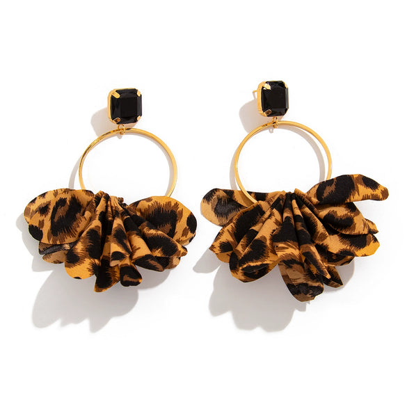 Jewelry Leopard Fabric Iron Acrylic Diamond Big Circle Earring Electroplating Handmade