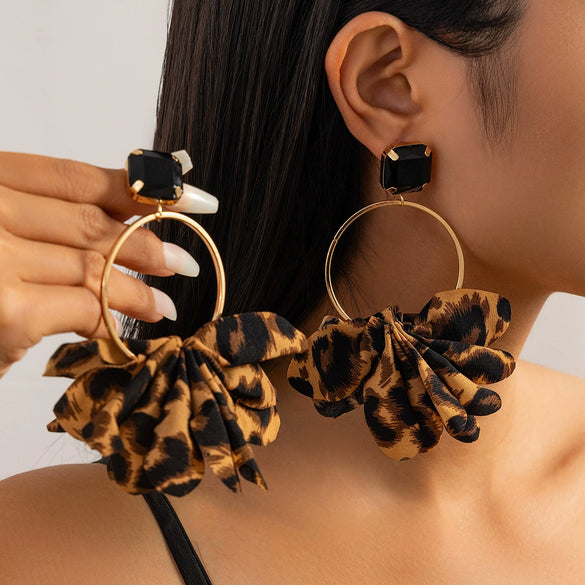 Jewelry Leopard Fabric Iron Acrylic Diamond Big Circle Earring Electroplating Handmade