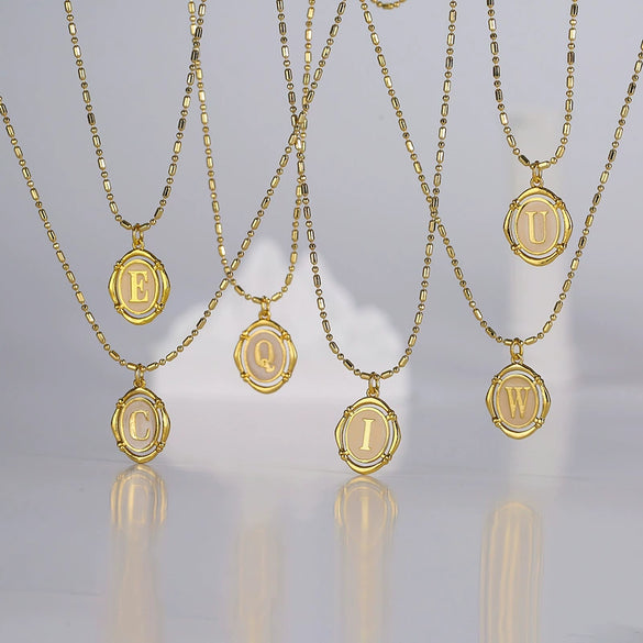Jewelry Letter Necklace Copper Gold Plated Geometric Style O Chain