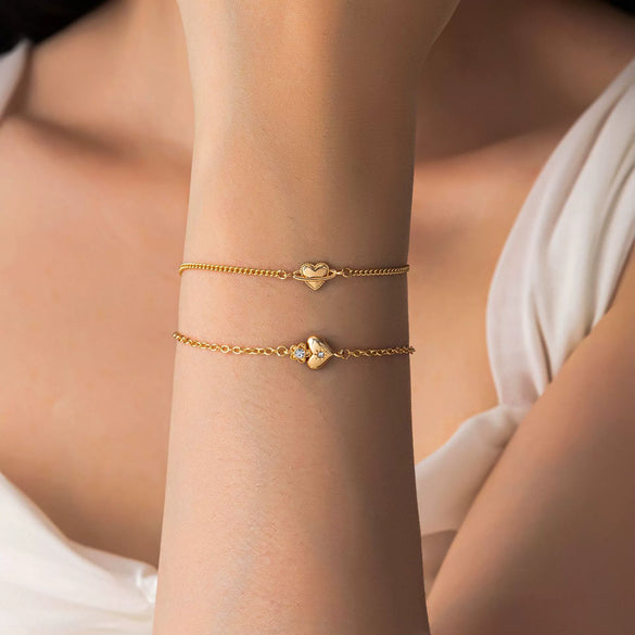 Jewelry Light Luxury Style Heart Shape Copper Plastic Gold Plated Adjustable Bracelet