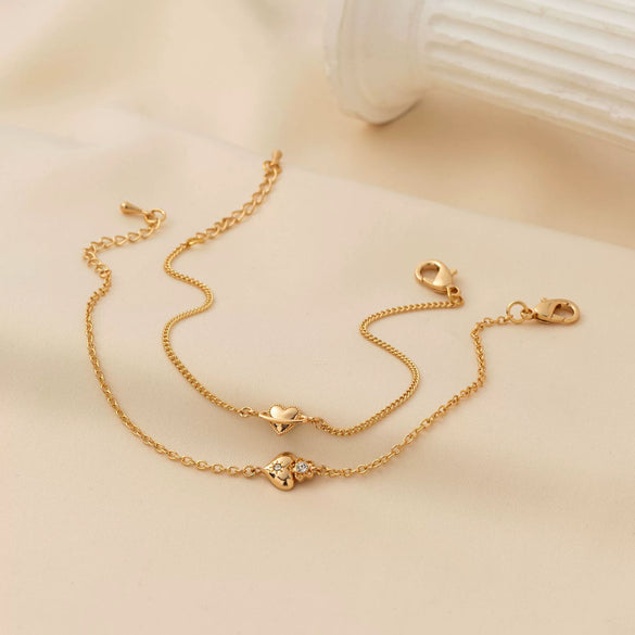 Jewelry Light Luxury Style Heart Shape Copper Plastic Gold Plated Adjustable Bracelet