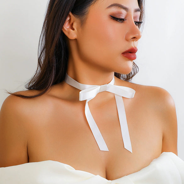 Jewelry Lolita Collar Ribbon Tassel Choker For Women With Bow And Geometric Pattern