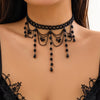 Jewelry Lolita Lace Imitation Crystal Black Gothic Wind Water Drop Tassel Handmade Women's Choker Necklace With Flower Pattern