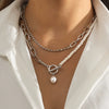 Jewelry Long Round Bead Chain Stacked Necklace Vintage Personality Imitation Pearl Iron Chain Alloy Electroplated