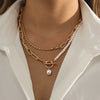 Jewelry Long Round Bead Chain Stacked Necklace Vintage Personality Imitation Pearl Iron Chain Alloy Electroplated
