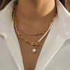 Jewelry Long Round Bead Chain Stacked Necklace Vintage Personality Imitation Pearl Iron Chain Alloy Electroplated