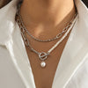 Jewelry Long Round Bead Chain Stacked Necklace Vintage Personality Imitation Pearl Iron Chain Alloy Electroplated