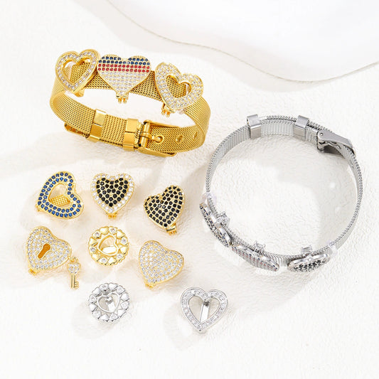 Jewelry Loveshaped Copper Adjustable Bracelet With Geometric Design And Electroplating