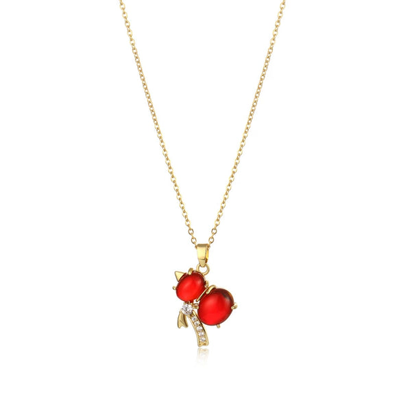 Jewelry Lucky Red Agate Gourd Pendant With Diamonds Titanium Steel Necklace For Women