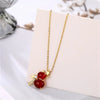 Jewelry Lucky Red Agate Gourd Pendant With Diamonds Titanium Steel Necklace For Women